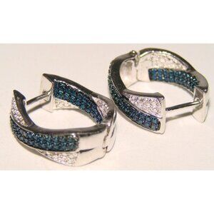 NEW Karis STS Womens Hoop Earrings Blue and Clear Rhinestones Silver Tone Pierce